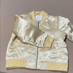 New Janie and Jack Shimmering Gold Puffer Bumper jacket embroidered back 3-4